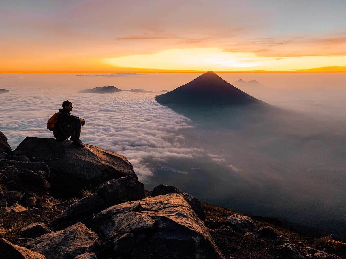 Acatenango Summit Hiker Sunrise