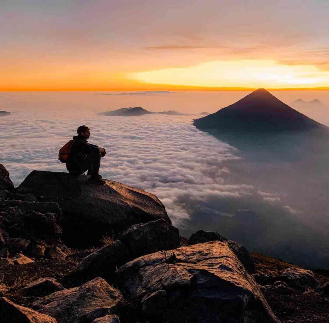 Acatenango Summit Hiker Sunrise